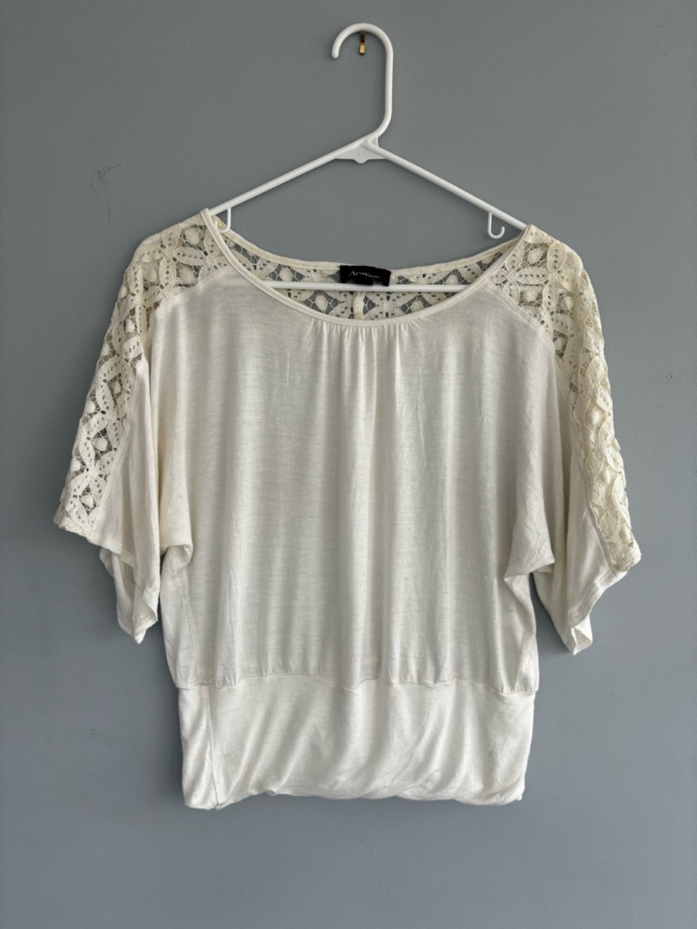 Amy Wear Cream Lace-Sleeve Dolman Top